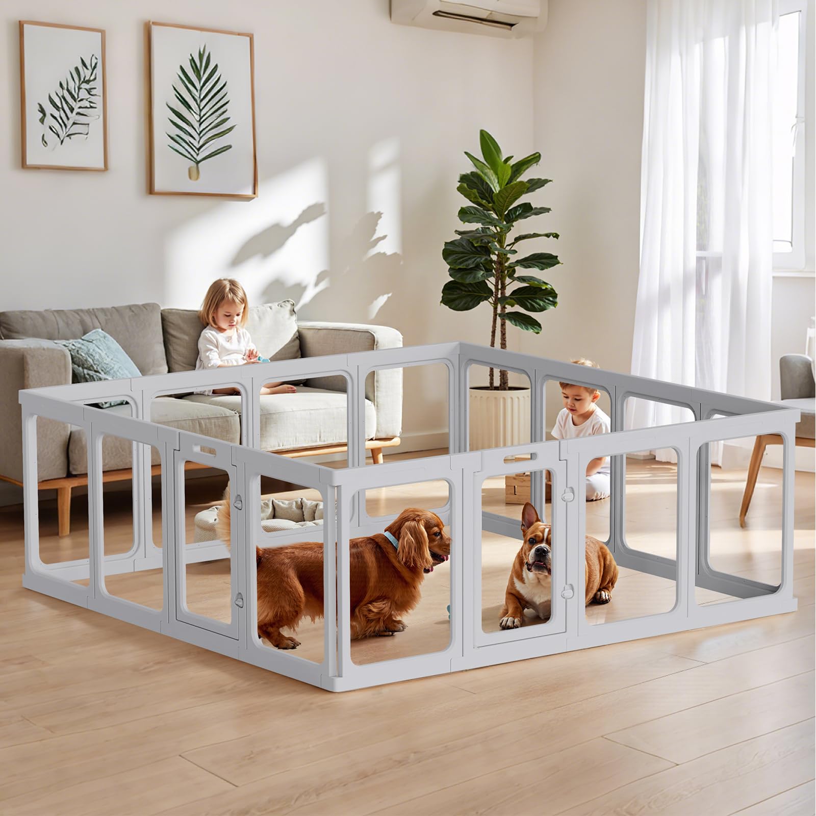 Parc pour chiot en acrylique transparent pour sécuriser les animaux dans le salon