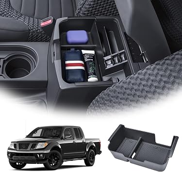 Center Console Organizer Tray for 2005-2021 Nissan Frontier Insert Tray | Frontier Secondary Armrest Storage Box Interior Accessories, ABS Plastic Console Organizer Tray with Non-Slip Liners