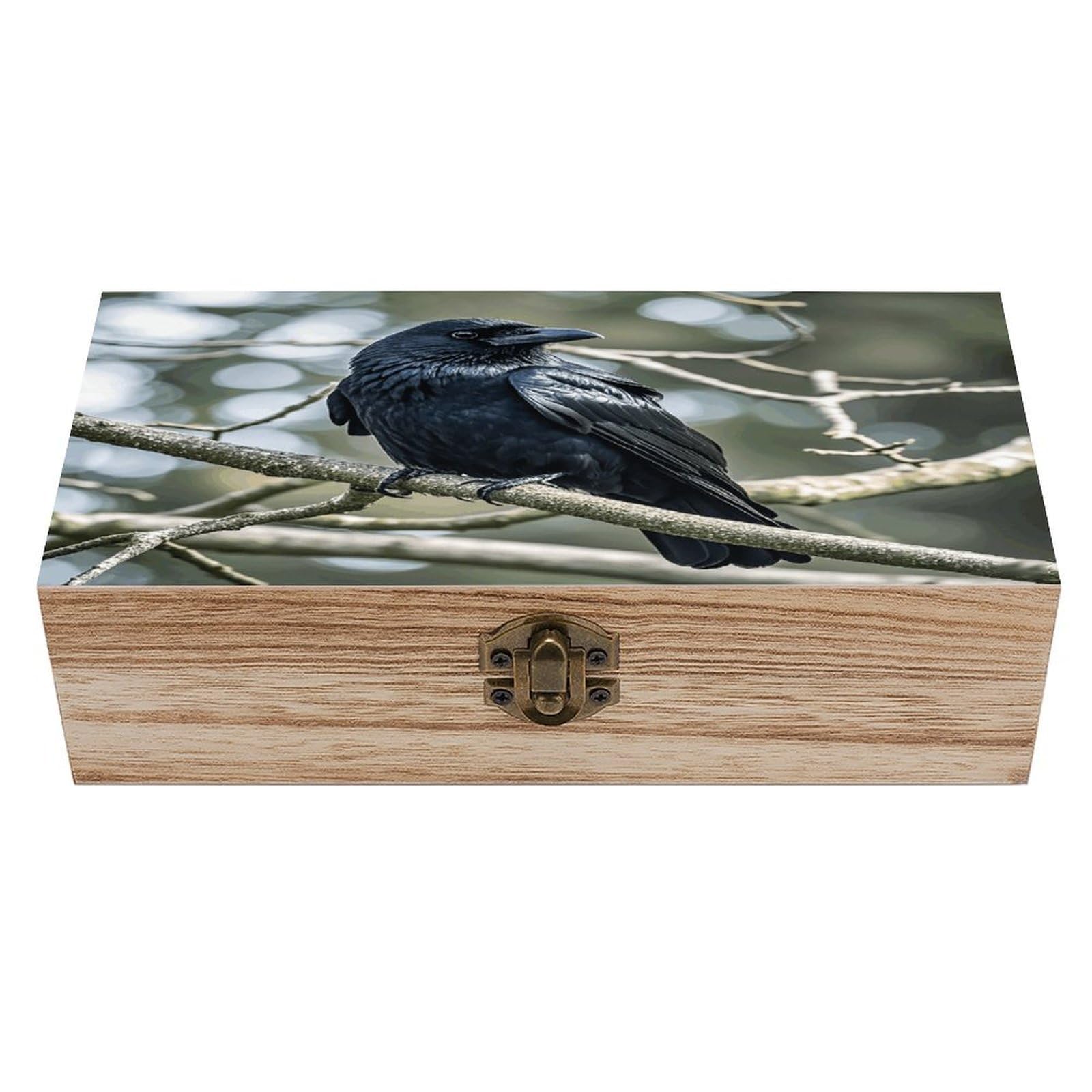 VstaDank Crow Wooden Storage Box Decorative Jewelry Case with Lids Exquisite Wood Box Letters Gifts Acacia Wood Boxes Fashion Wooden Keepsake Boxes for Men Women