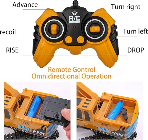Miniatura 6 de Juguetes de excavadora para niños  Camión de construcción de juguete para niños con barricada de 6 actividades, auto excavador de ingeniería