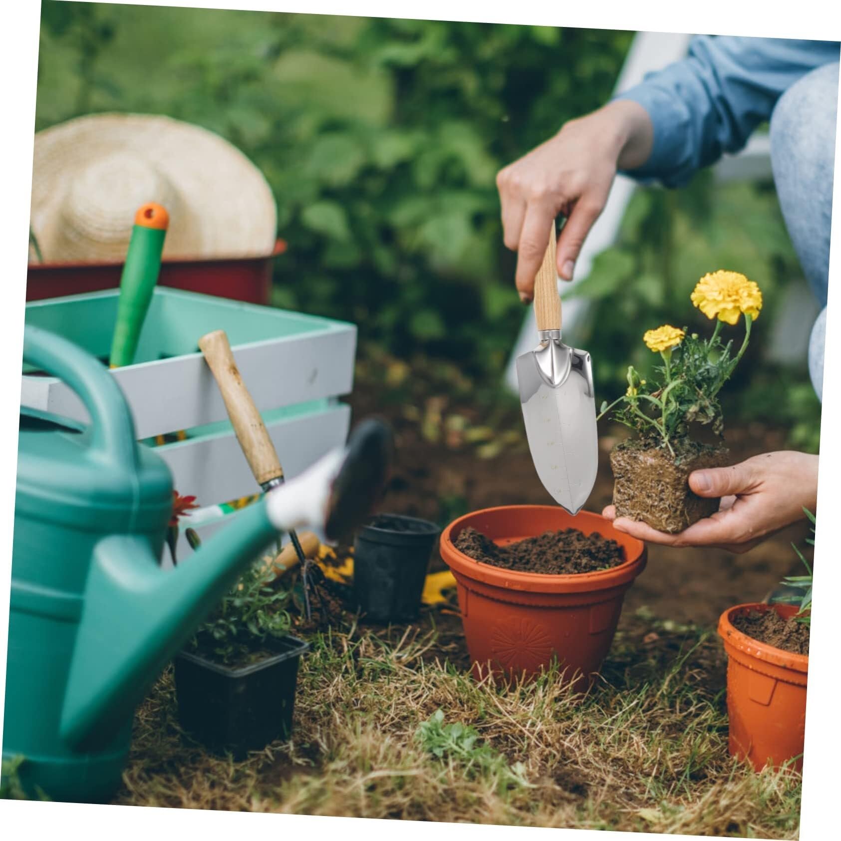 Set di Attrezzi da Giardino 5 Pezzi Utensili manuali da Giardinaggio Cazzuola e coltivatore in Acciaio Inossidabile con Manico Kit da Giardinaggio