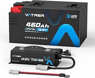 VATRER POWER 12V 460Ah LiFePO4 Battery, RV Battery with 300A BMS, APP Monitoring, 5000+ Cycles Lithium Battery, included 14.6V 70A LiFePO4 Battery Charger, Perfect for RV, Camping, Marine, Off-grid