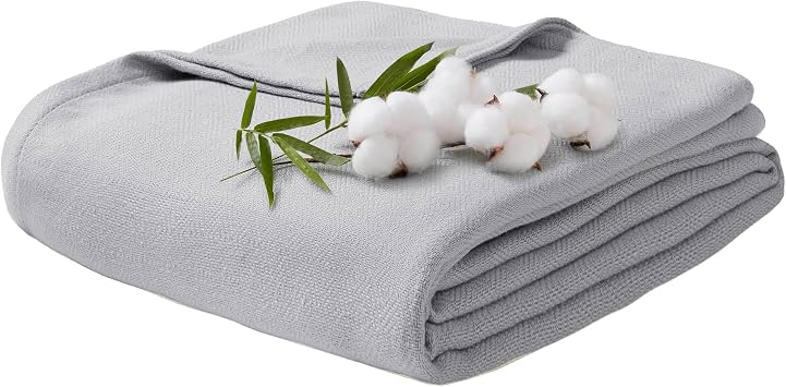 Queen Size Blanket, 70% Rayon (Derived from Bamboo) and 30% Cotton, Lightweight Jacquard Weave, Breathable and Soft Summer Blanket for Bed or Couch, 90 x 90, Grey