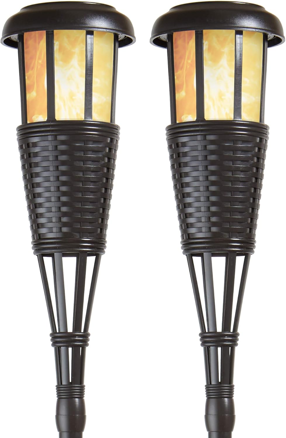 Newhouse Lighting FLTORCH2-B Solar-Powered Flickering Flame Effect LED Outdoor Island Torches for Landscape Lighting, Black Dark Chocolate Finish, 2-Pack