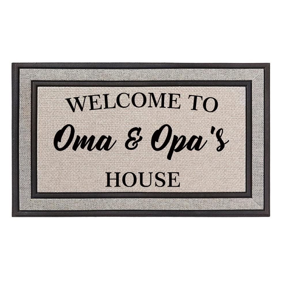 Daylor Outdoor Indoor Doormat 18" x 30" Gray/Beige/Black Rubber Backed Door Mat Welcome to Oma & Opa's House Grandma Grandpa Grandparents Grandmother
