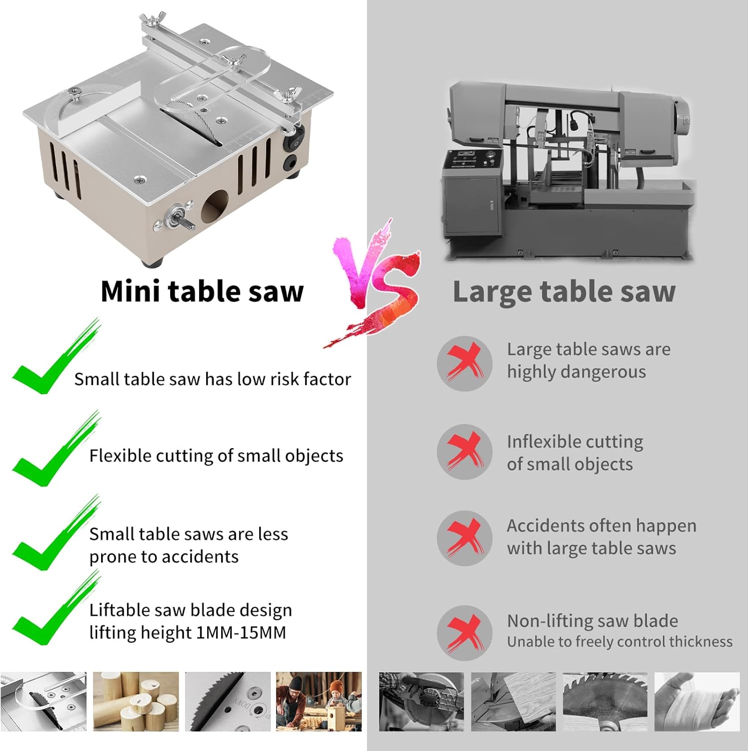 Mini Table Saw for Crafts, 7'' 96W Mini Multi Functional Table Saw, Dual-Motor Control for Cutting, Grinding,Engraving and Drilling, Speed & Angle Adjustable for Wood/PCB/Acrylic/Plastic