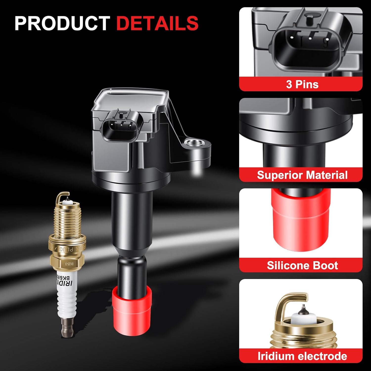 UF581 Ignition Coils Pack Iridium Spark Plugs Fits for Honda Fit L4 1.5L 2007 2008 Replaces# UF581 7092 Set of 4