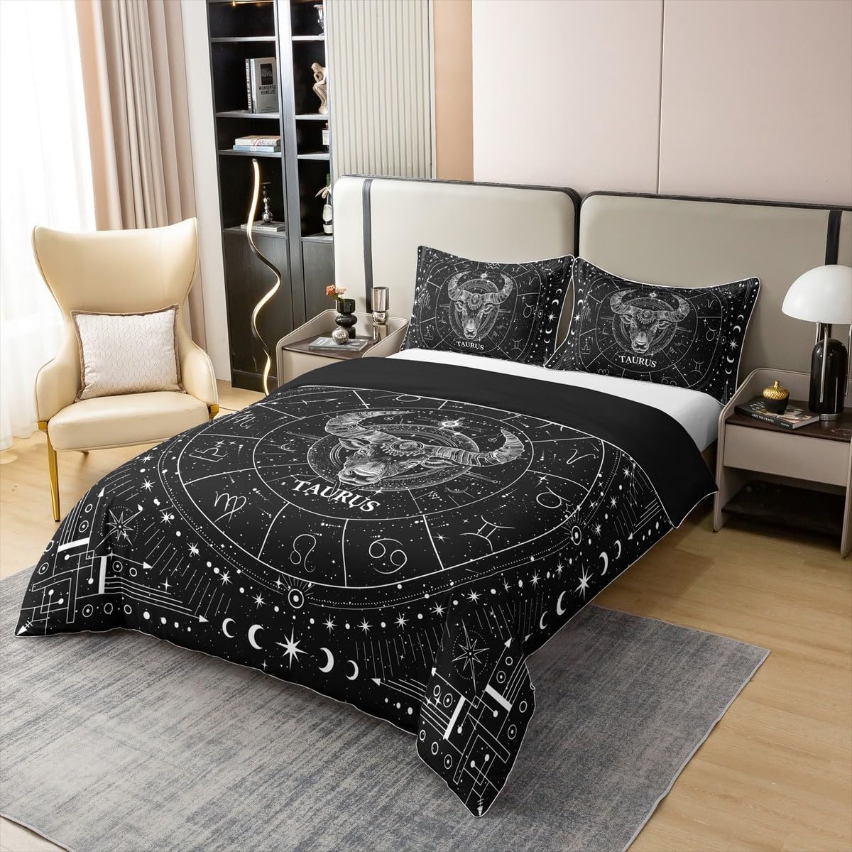 Feelyou Zodiac Bedding 100% Cotton Duvet Cover Set Full Size Twelve Constellations Bedding Set Decor Taurus Comforter Cover Set Astrology Bedspread Cover Horoscope Bedroom Bedclothes,No Comforter