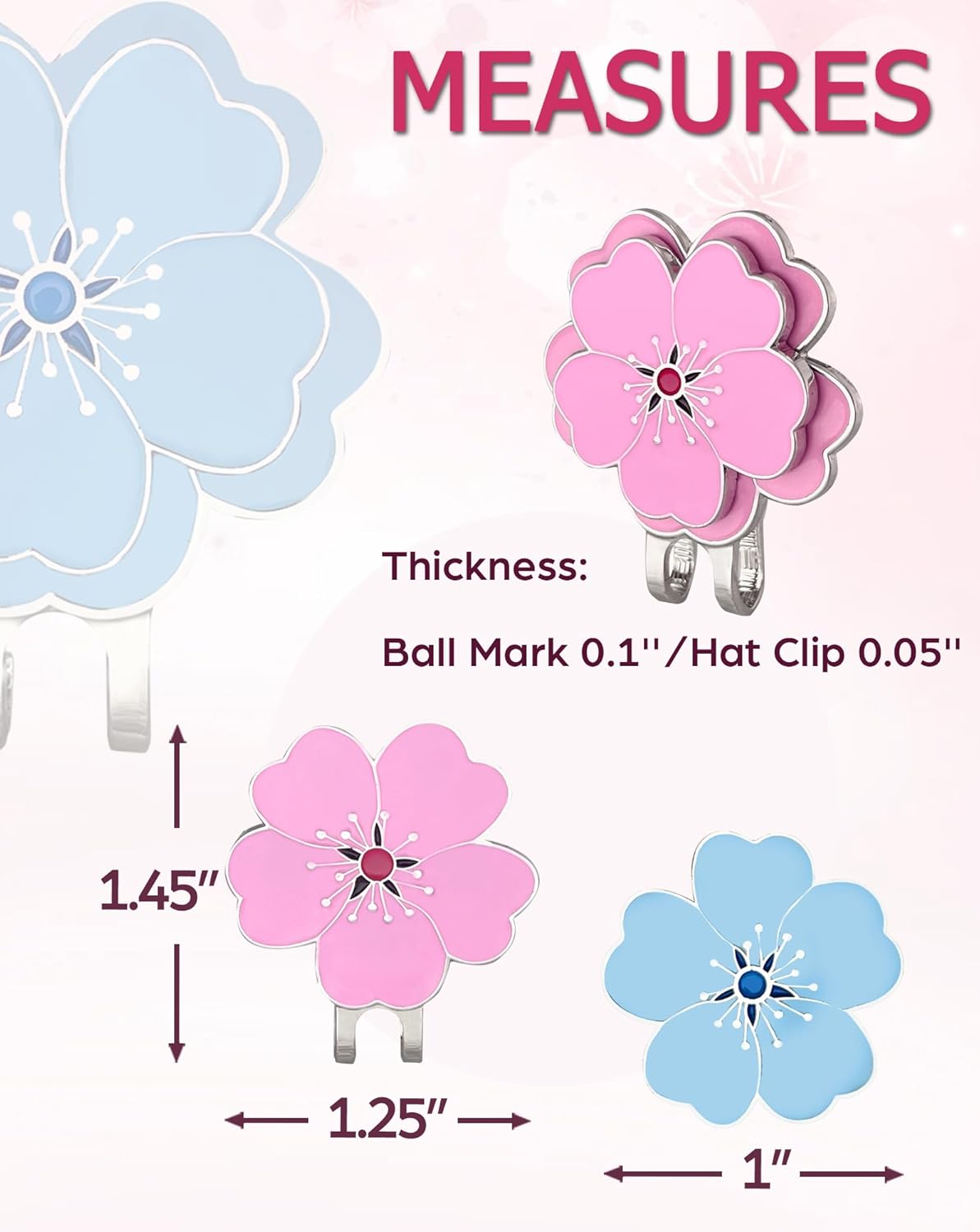 12 PCS Magnetic Golf Ball Marker with Hat Clip, Golf Hat Clips with Flower Shape Ball Markers for Women & Men Golfers