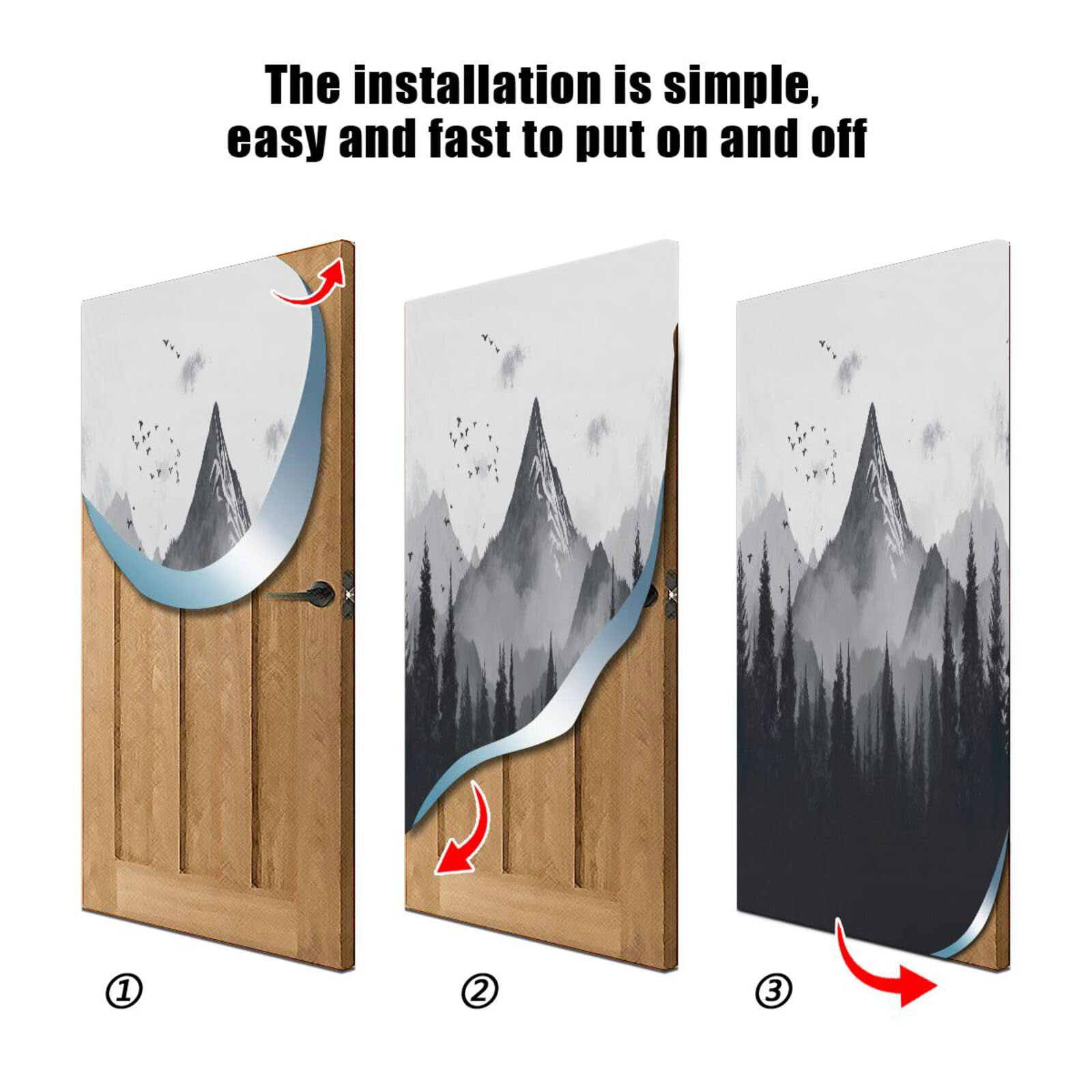 FLildon Nature Mountain Door Cover Decoration, Party Accessory Porch Decor for Festive Ornament Room Door Covers 32 x 79 Inch