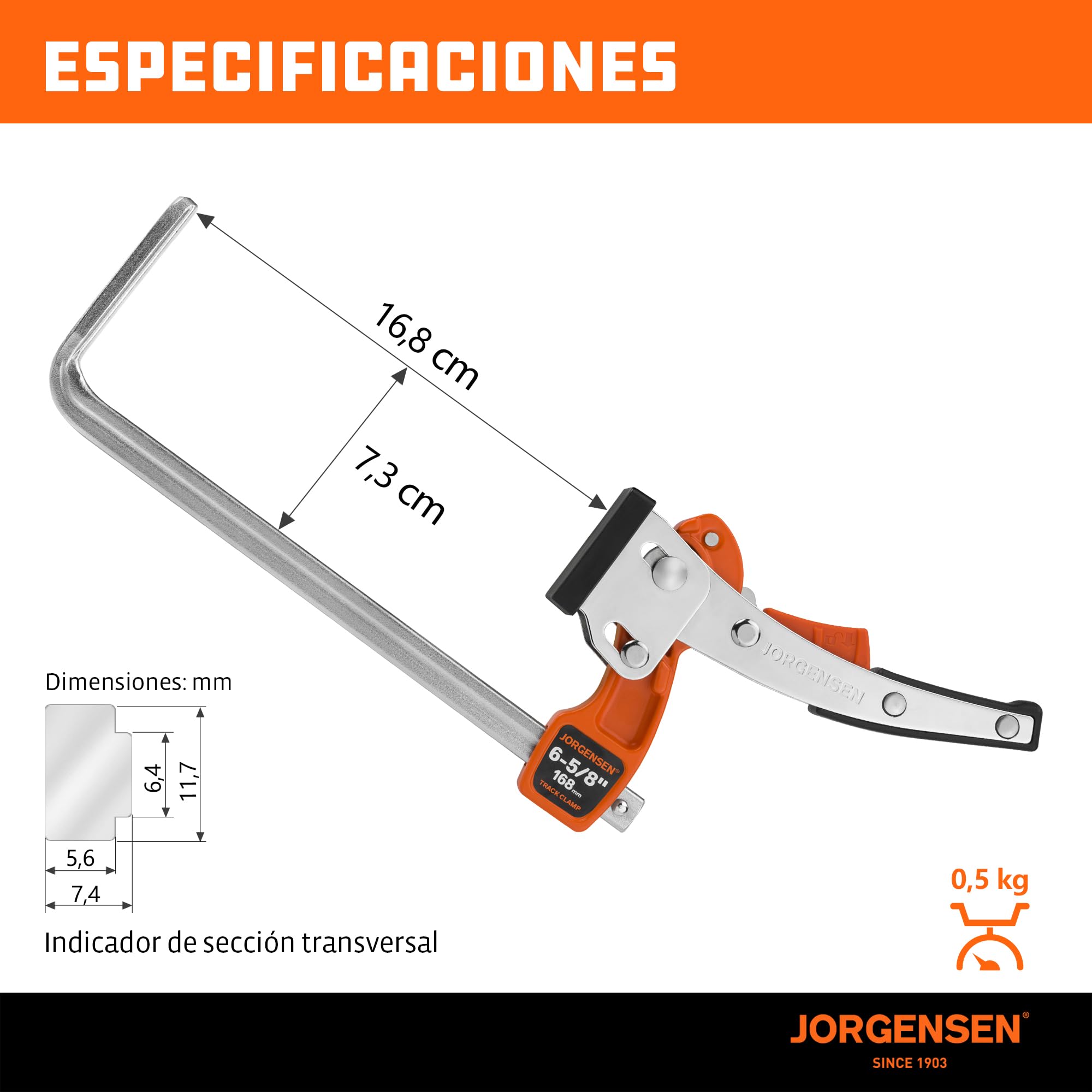 JORGENSEN Juego de 2 Abrazaderas de Trinquete para Guías de Sierra, con Mecanismo de Bloqueo, Fuerza Máxima 182 kg, Apertura 168 mm, para Carpintería y Tareas de Bricolaje