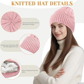 Beurlike Winter Beanie Hats for Women Fleece Lined Warm Thick Soft Stretch Knit Cap for Cold Weather