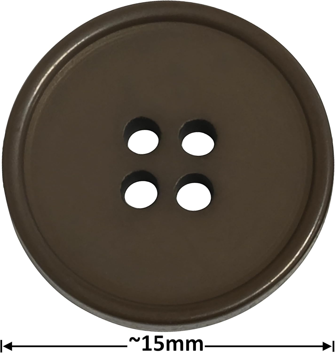 AERZETIX - C74054 - Set of 10 round sewing buttons Ø15x2mm with 4 holes L24 24L with edge - in plastic - brown - opening diameter 1.5 mm - haberdashery sewing clothes decoration