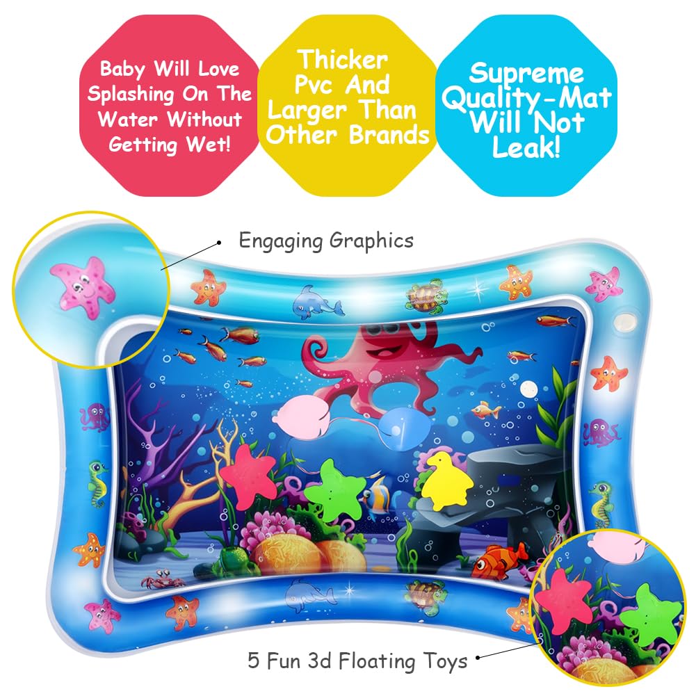 Aolso Tappetino Gonfiabile per Neonati, 68x51cm Tappetino Tummy Time Gonfiabile, Baby Water Mat in PVC Tappetino Gonfiabile per Neonati senza BPA, Rafforza i Muscoli del Tuo Bambino, Modello di Polpo