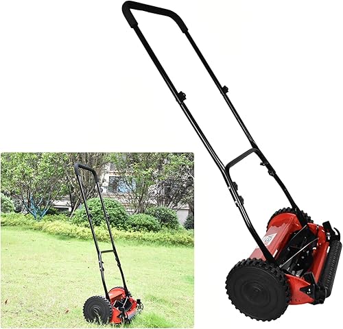 Cortacésped de carrete de empuje de 5 cuchillas de 14 pulgadas, cortacésped manual de alta eficiencia, altura de mango ajustable, atrapador de