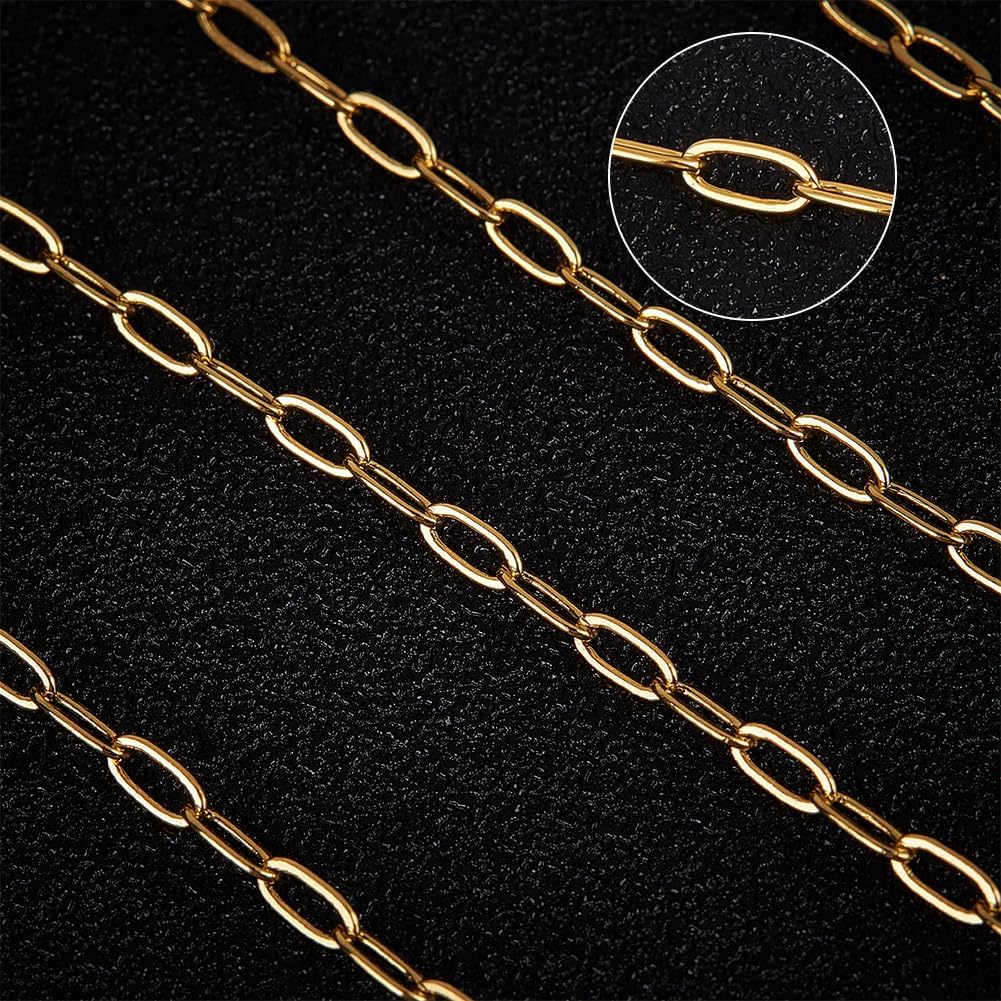 Beebeecraft 1 Box 5M Flat Oval Paperclip Chains 18K Gold Plated Brass 6mm Oval Chunky Link Necklace with 20Pcs Lobster Claw Clasps 50Pcs Jump Rings for Jewelry Making