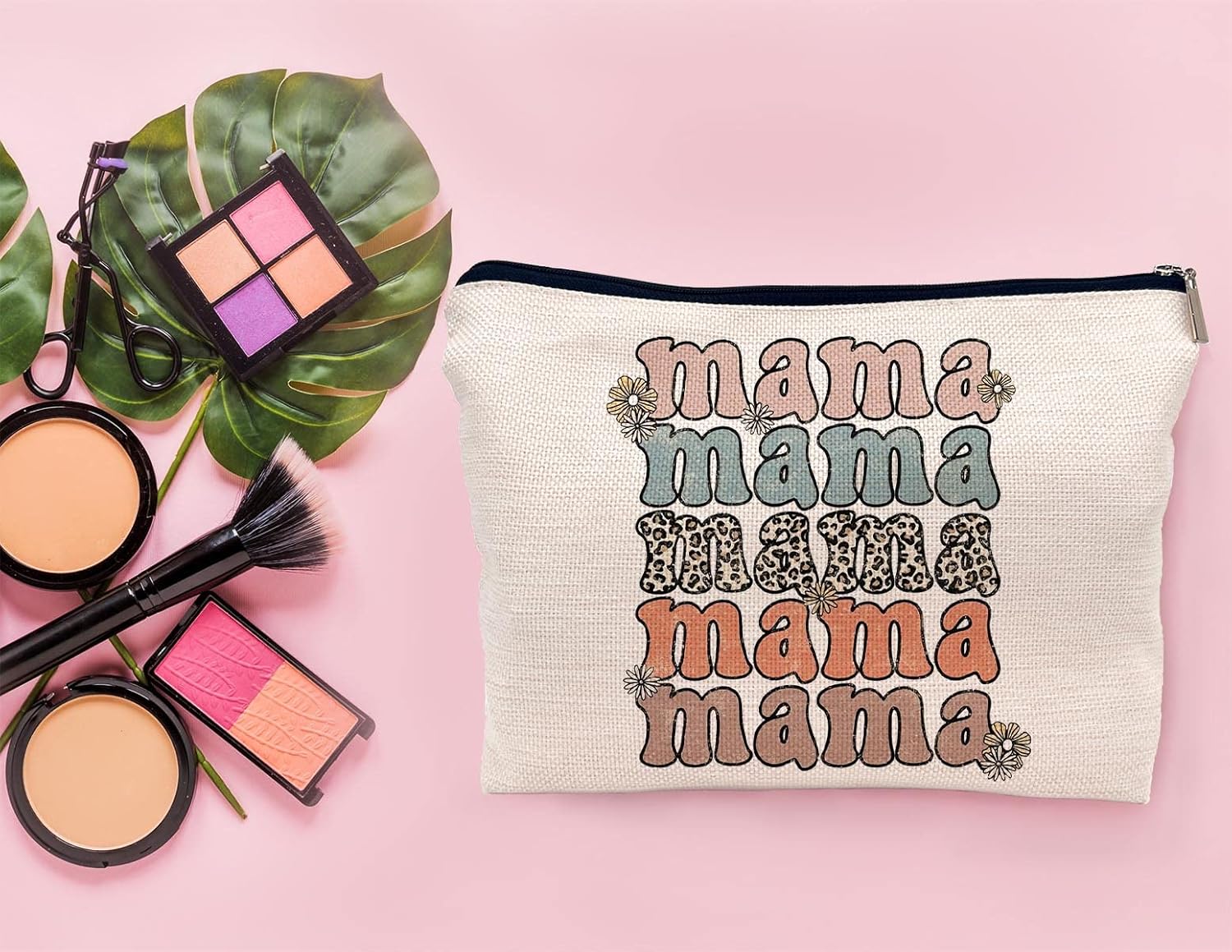 Mama Retro Groovy Leopard Flower Makeup Bag Make up Cosmetic Bag Small Zipper Pouch,Birthday Mother's Gifts for Mama Mom Mother from Daughter Son - Image 4