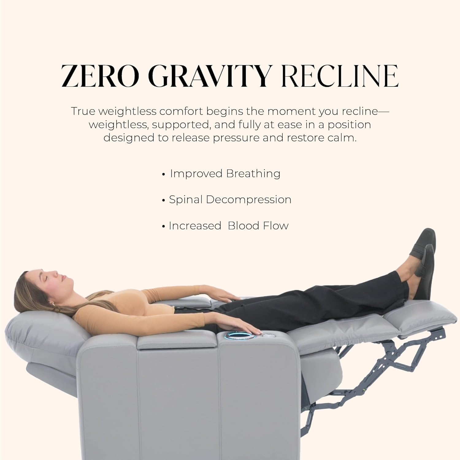 Seatcraft Diamante Zero-Gravity Italian Leather Home Theater Seating w/Wireless Charging Console Table, Power Headrest, Row of 2, Gray