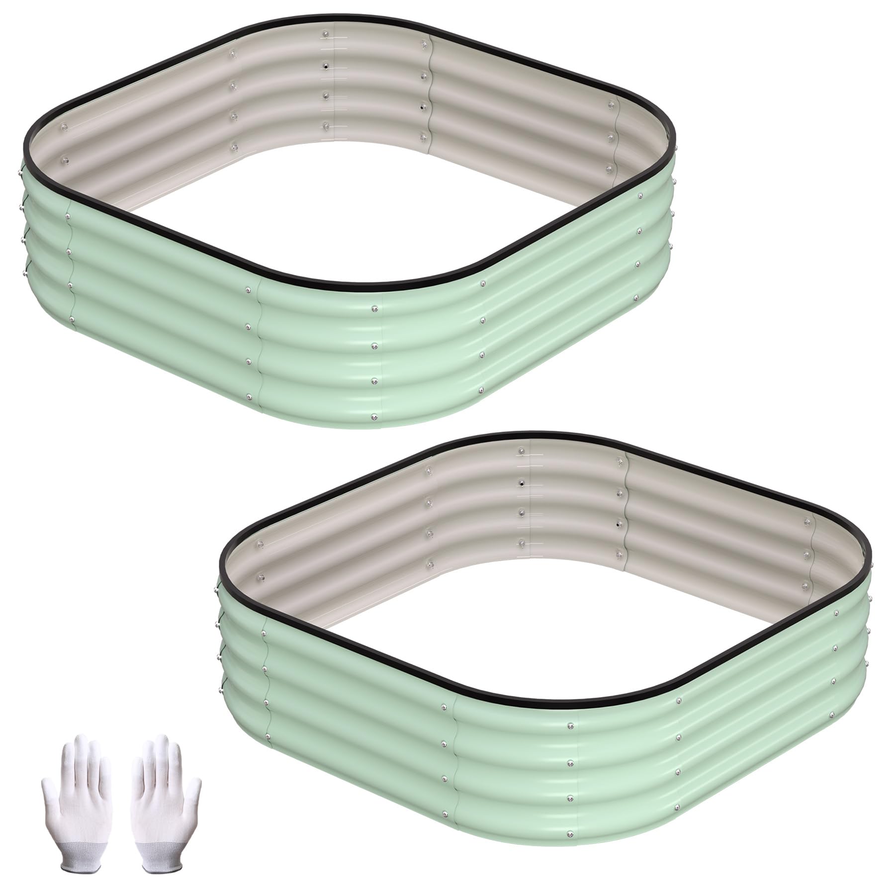 Raised Garden Bed - Olive Green 3x3x1 ft - Square Circular - Pack of 2 - Bottomless Thick Galvanized Planter Box with Anti-Rust Coating, Safe Round Corner Design for Plants, Vegetables and Flowers