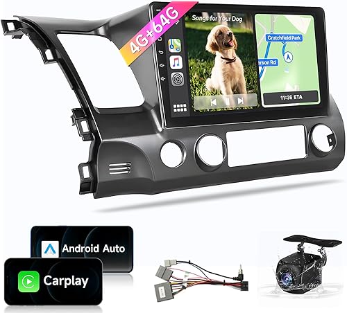 Radio de coche 4G+64G de 10.1 pulgadas para Honda Civic 2006 2007 2008 2009 2010 2011, Carplay Android Auto estéreo de coche con cámara de respaldo,
