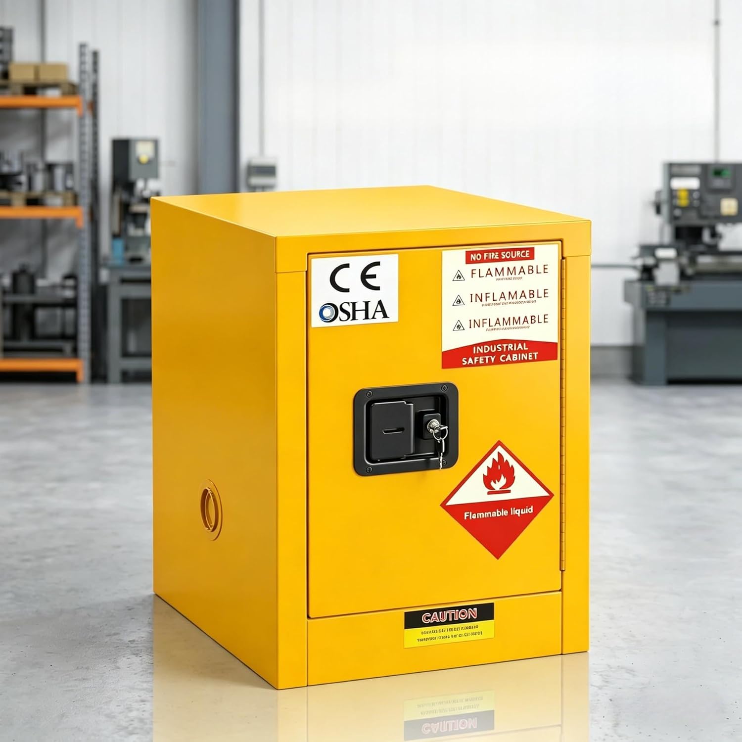 12 Gallon Flammable Storage Cabinet, 18''x18''x23'' Flammable Liquid Storage Cabinet, Fire Safety Cabinet, Flammable Liquid Storage for Industrial Products and House use, Yellow 304