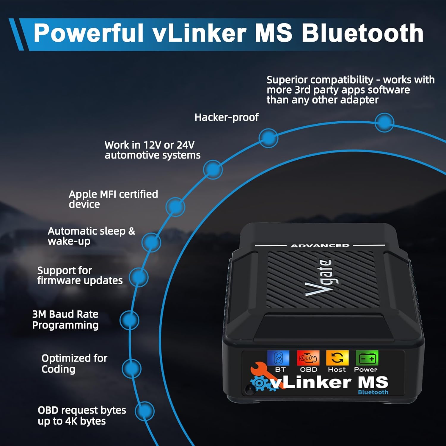 VGATE vLinker MS Bluetooth (MFI) Adapter OBD2 Scanner Code Reader Diagnostic Scan Tool for iOS, Android and Windows, Support 5 CAN Protocols (GMLAN, MS CAN, CH CAN, LS CAN)