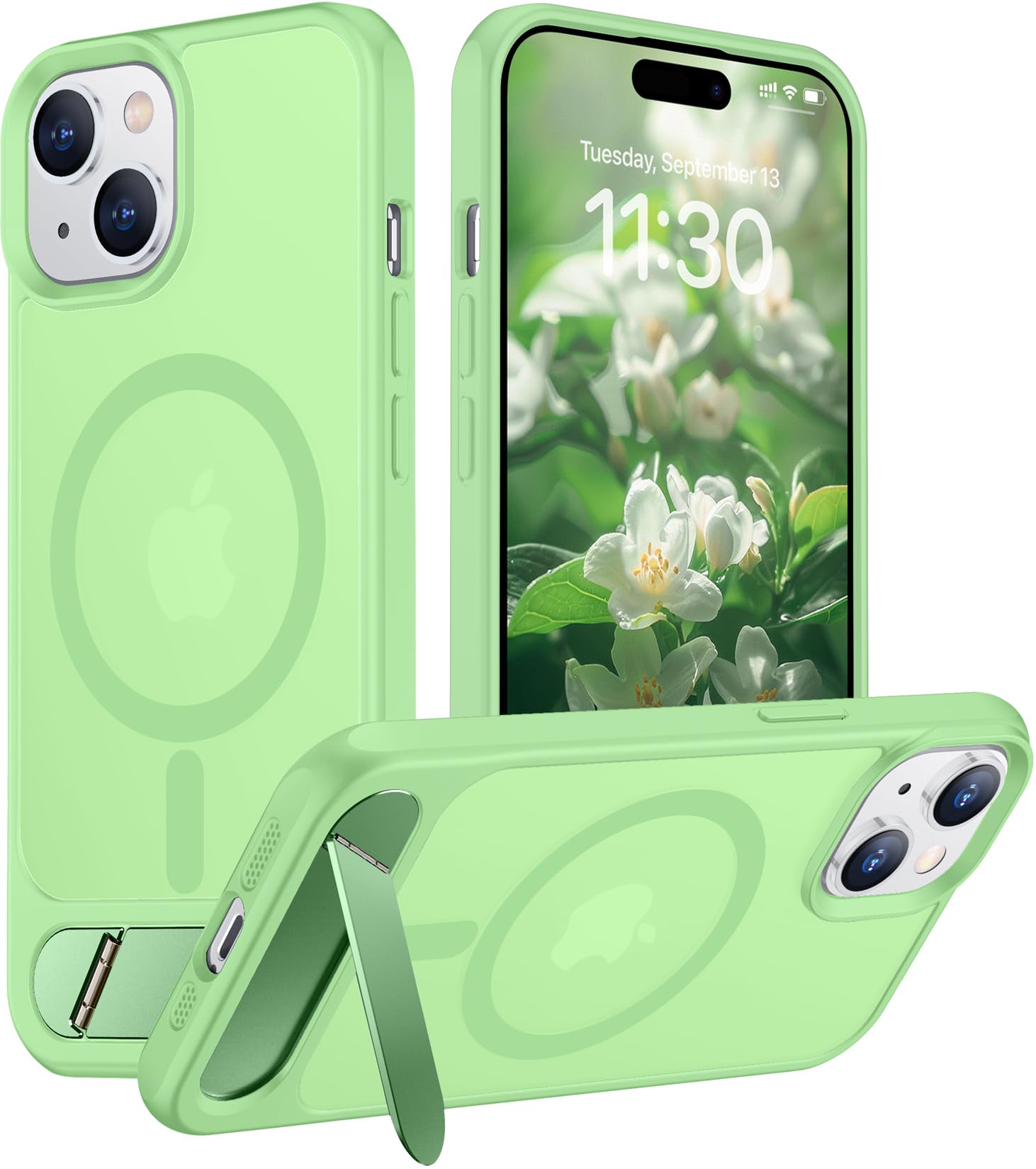 Temdan Magnetic Compatible with iPhone 15 Plus Case &amp; iPhone 14 Plus Case, [Built-in Invisible Kickstand][Compatible with MagSafe][Military Grade Shockproof] Slim Translucent Matte Phone Case 6.7"