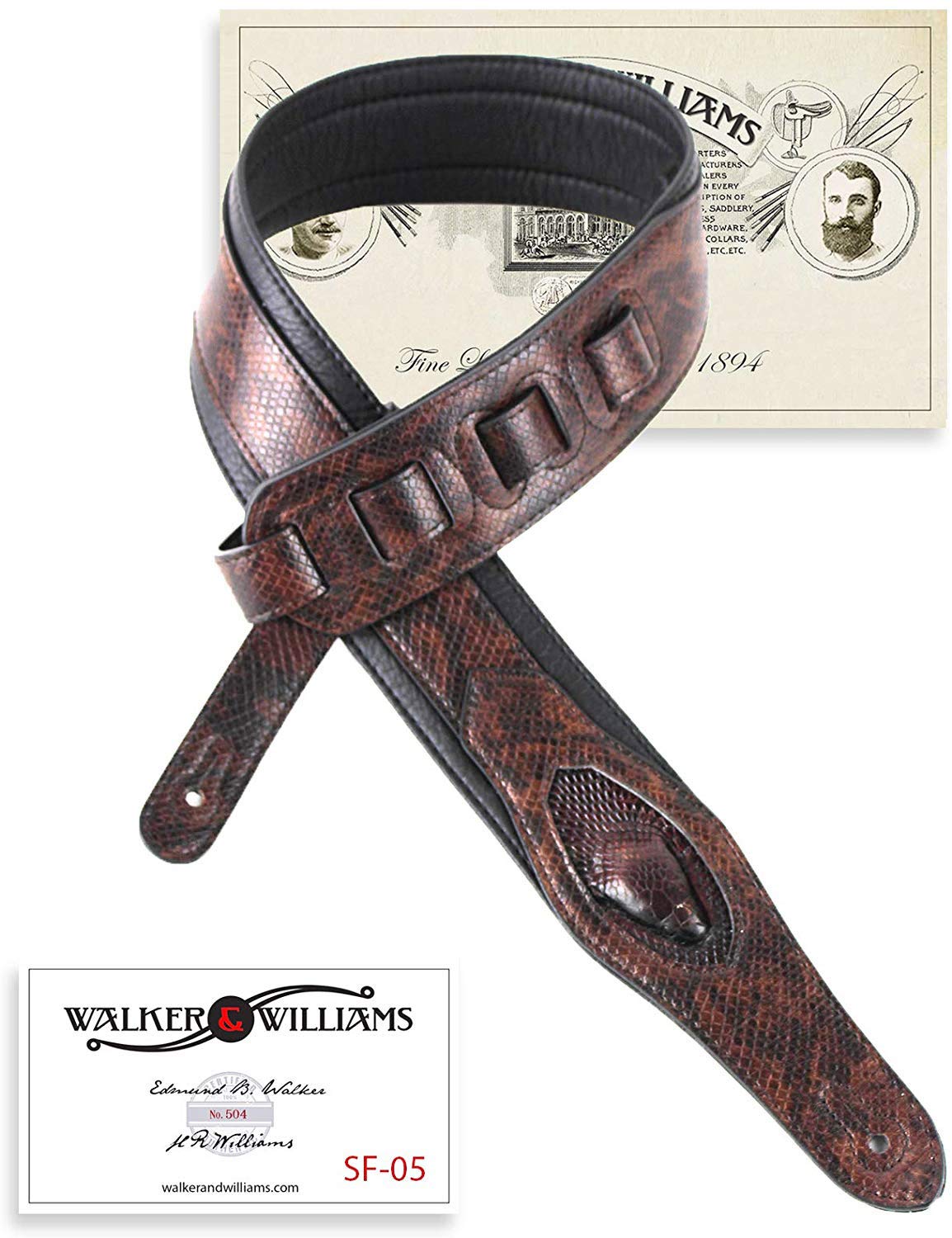 Walker & WilliamsSF-05 Dark Brown Scaled Snake Pattern with Snakehead & Padded Back