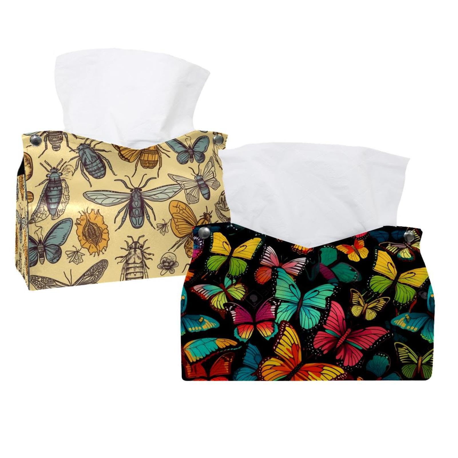 Support de boîte à mouchoirs papillon en cuir : lot de 2 organiseurs décoratifs table