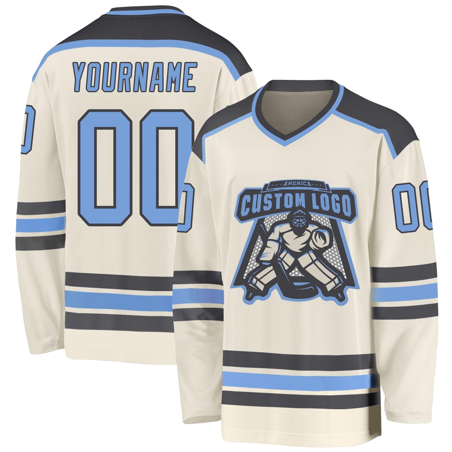 Custom Name Number White Red-Gold Hockey Jersey, Personalized Team V-Neck Sports Hockey Jersey for Men Women Youth