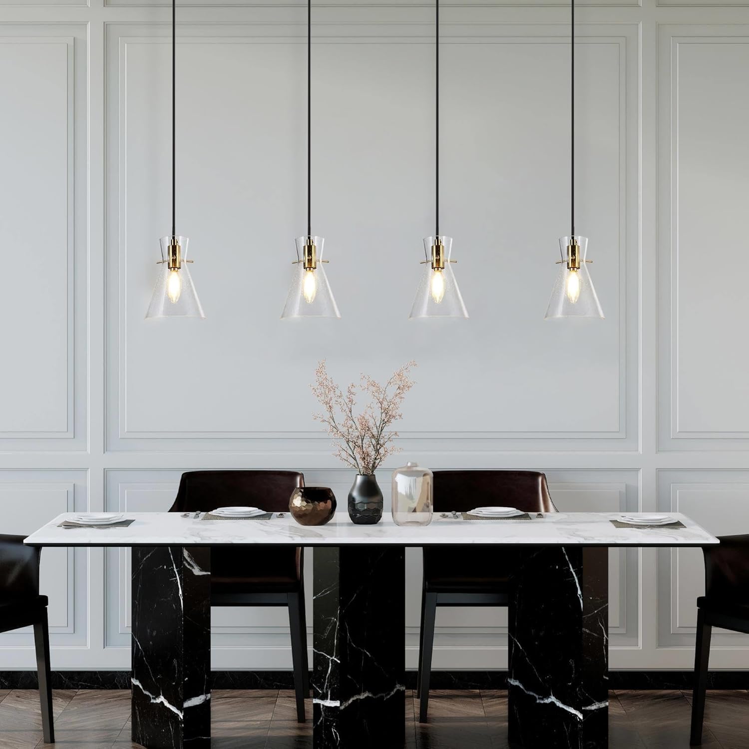 KSANA Gold Pendant Lights, Seeded Glass Pendant Lights for Kitchen Island, 1-Light Adjustable Hanging Light Fixture for Living Room Entryway Hallway