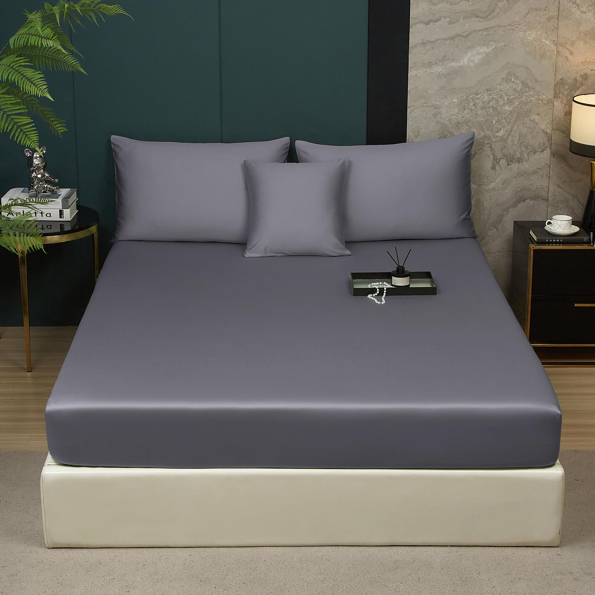 Luofanfei Bambus Lyocell Spannbettlaken 90x200cm Grün Salbeigrün Boxspringbett Frottee Topper Glänzend Bambusfaser Bettlaken Spannbetttuch 90 x 200 Uni Spannbetttücher für Hohe Matratze bis 25-30 cm
