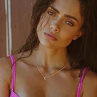 Vista 3 de Collar con inicial para mujer, chapado en oro de 14 quilates, delicado collar con dije de inicial, gargantilla simple y a la moda, collar