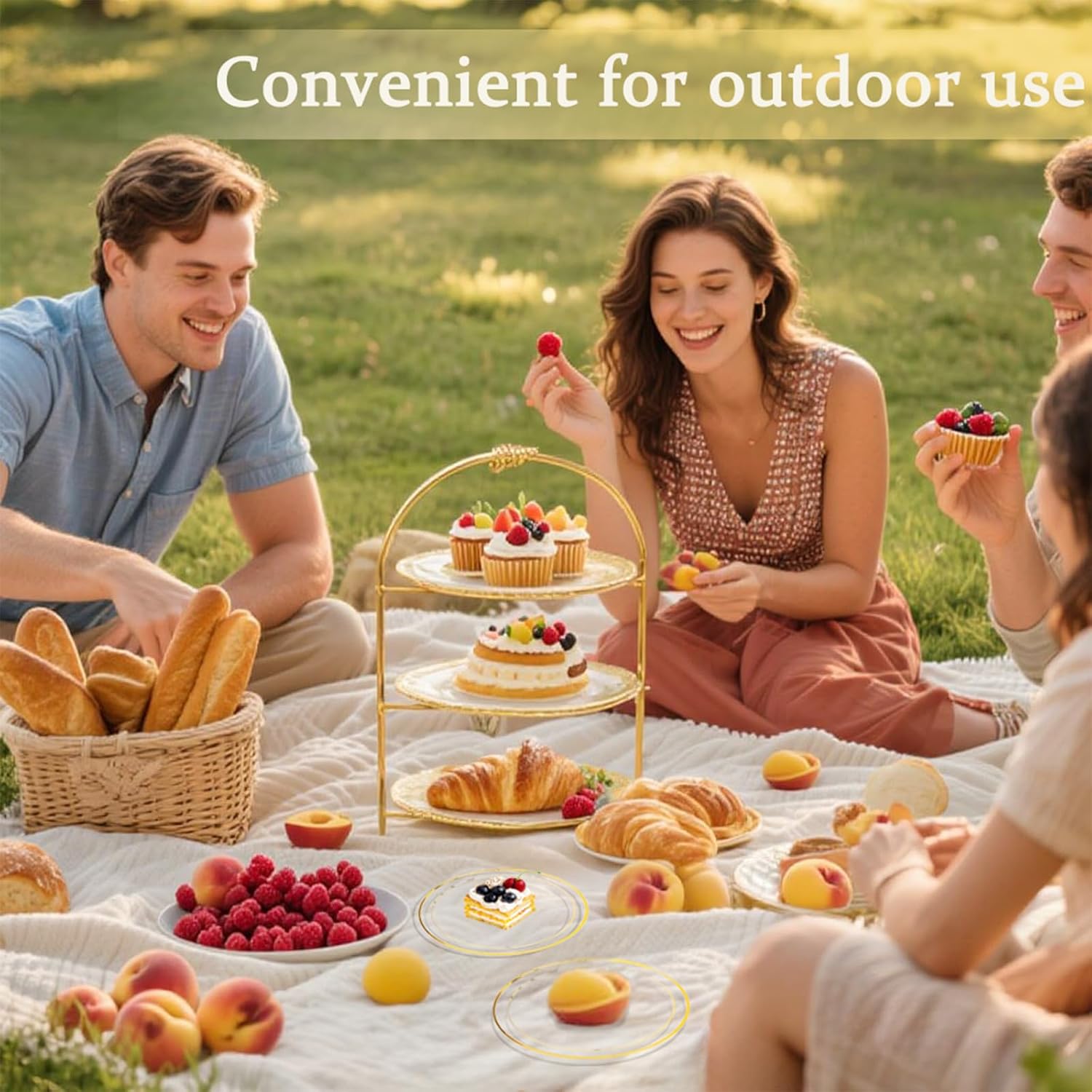 I00000 72 Pcs Clear Plastic Dessert Plates 7.5" & 72 Pcs Gold Disposable Forks 7.4", Clear Small Plates,Nice Dessert Plates,Fancy Salad Plate,Gold Cake Plate for Party, Occasions, Wedding - Image 8