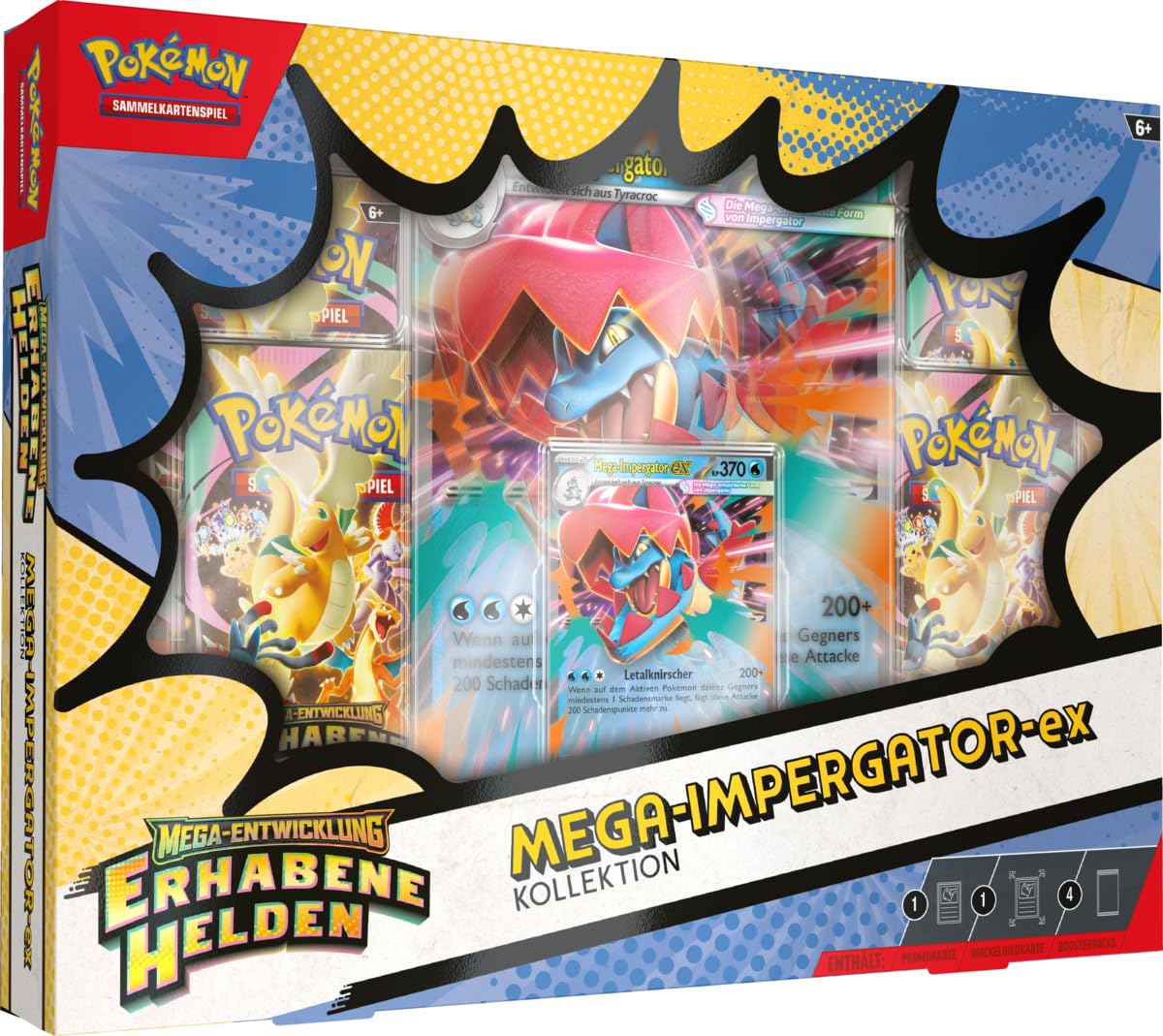 Pokémon - Gioco di carte collezionabili: Collezione Mega-Sviluppo – Eroi sublimi: Mega-Impergator-ex (1 carta promozionale olografica, 1 mappa oscillante di grandi dimensioni e 4 boosterpack)