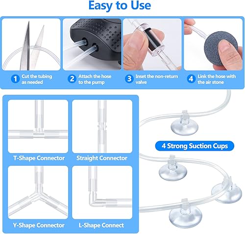 Miniatura 4 de Bomba de aire para acuario con dos salidas, bomba aireadora de oxígeno silenciosa ajustable, burbujeador de pecera con kit de accesorios para