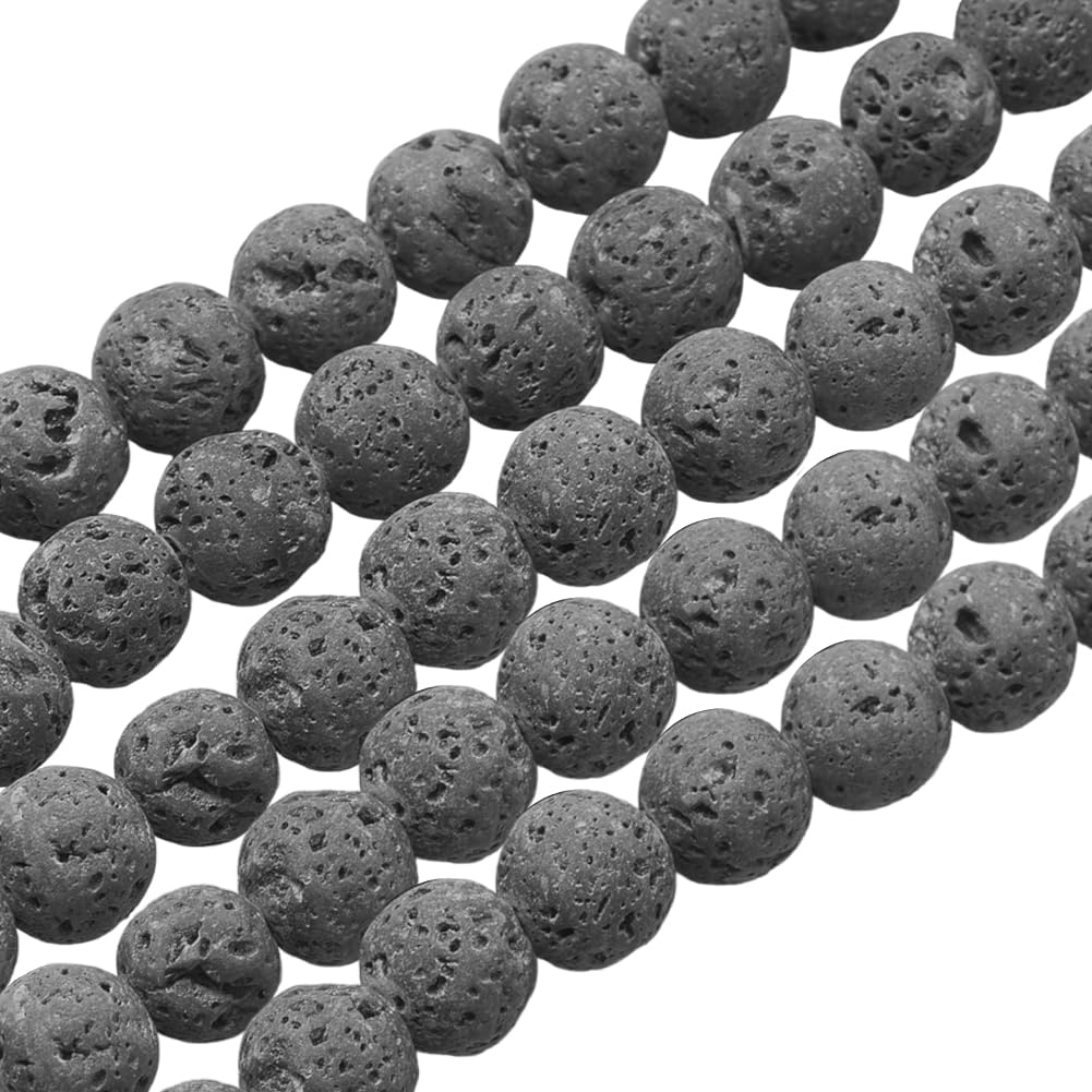 PH PandaHall 380pcs 10mm Natural Gray Lava Beads Undyed Chakra Bead Strand Round Gemstone Loose Beads Energy Healing Beads for Jewelry Making