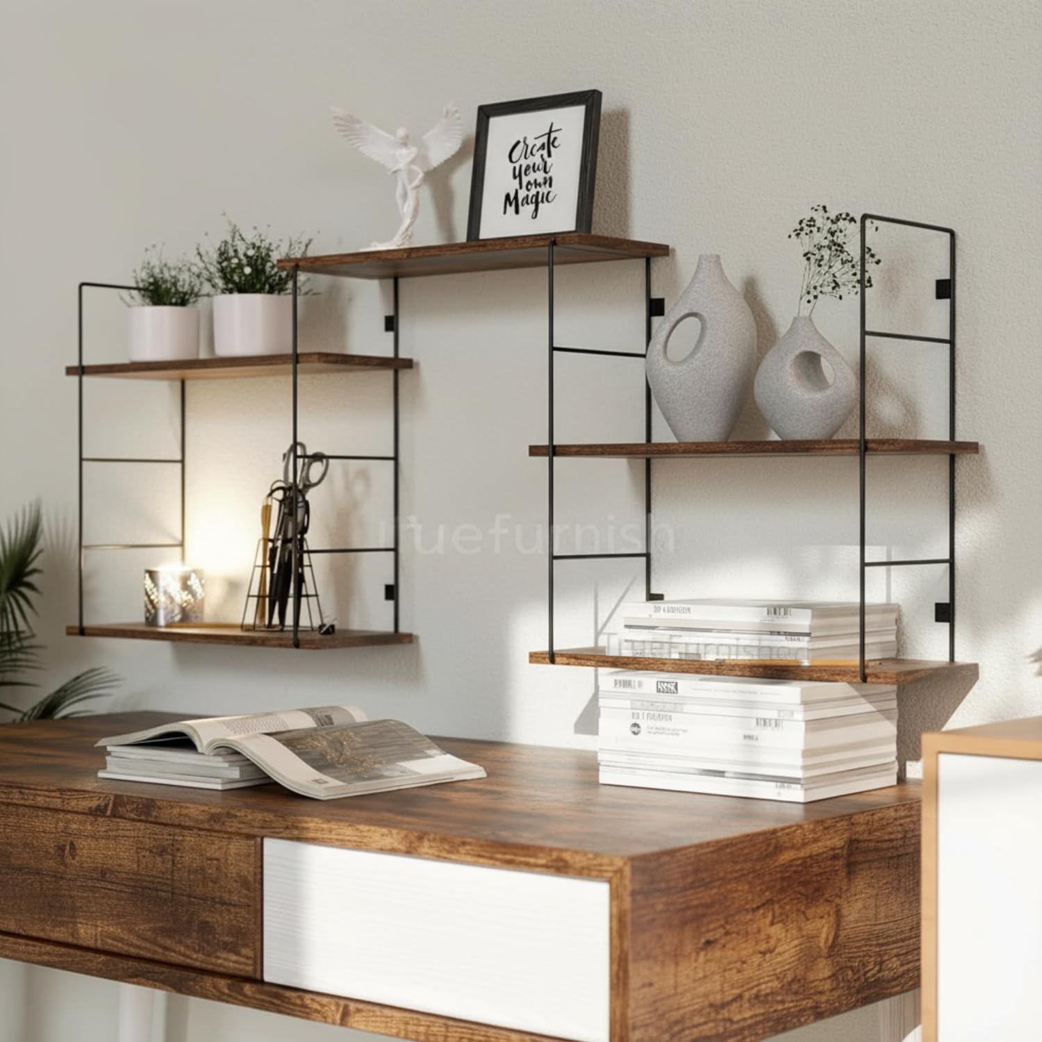 Floating Shelves for Bedroom, Living Room, Kitchen, Bathroom Wooden Corner Shelf with Metal Brackets, Rustic Decorative Rack Wall Shelf Wall Mounted-Brown-image-15