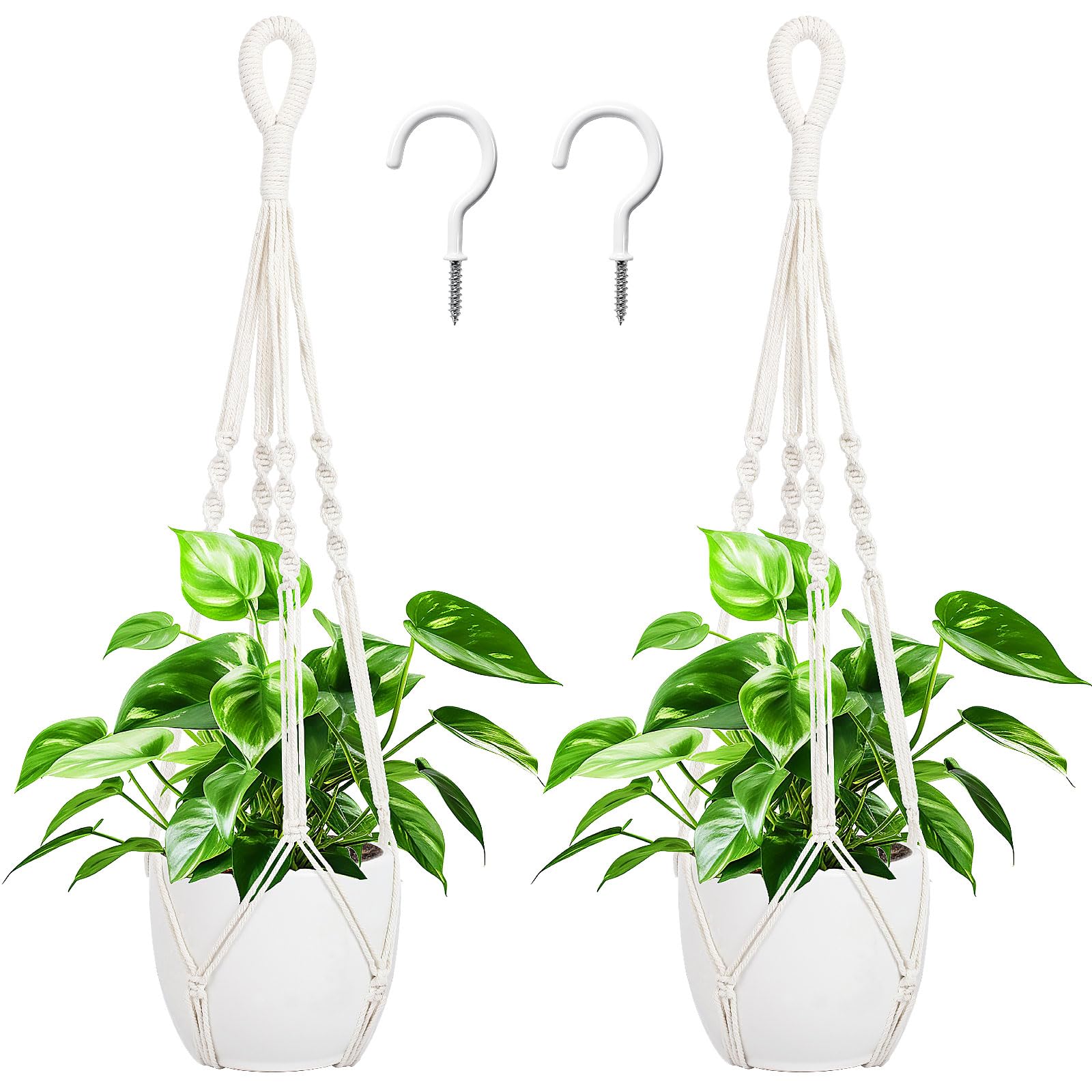 Augshy 27inch Macrame Plant Hanger, 2 Packs Plant Hangers with Hooks, Hanging Planter for Indoor Plants Decorative Macrame Pot Hanger for Home Decor