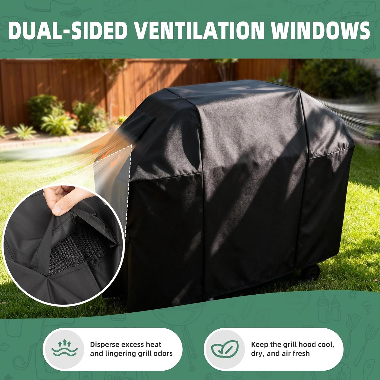 Grill Cover for Outdoor Grill, 58 Inch Heavy Duty 600D Waterproof BBQ Gas Grill Covers for Outside, UV & Fade Resistant, All Weather Protection Compatible for Weber Charbroil Nexgrill Kenmore Grills