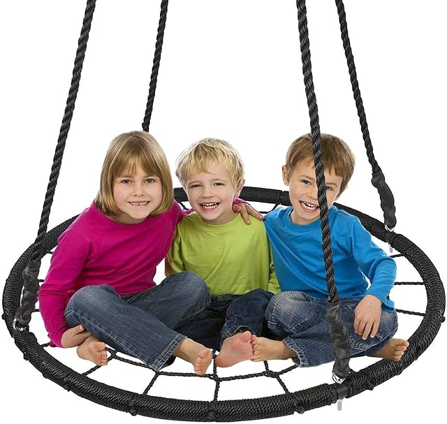 Display4top Outdoor Swing, Giant 40" Round Web Tree Net Swing Swing Set Anchors Hanging Ropes 400 lbs Capacity Adjustable length hanging ropes Easy Install (Black)