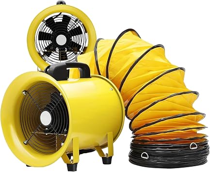 Portable Explosion Proof Exhaust Fan 8 Inch, Heavy Duty Industrial Fans With 16ft/5 m Flexible Duct Hose, Utility Air Mover Blower Fan for Extraction and Ventilation