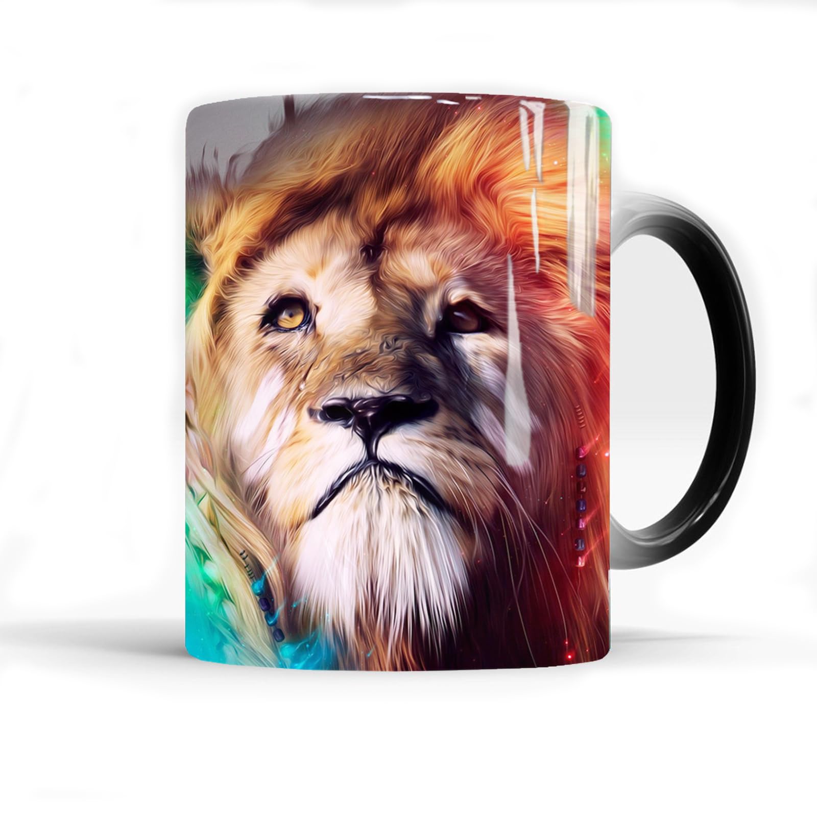 Caliamary Heat Changing Coffee Mug, Lion Heat Sensitive Color Changing Mug Cup, 11 Ounce Funny Ceramic Morning Coffee Mugs Cool Mug for Men