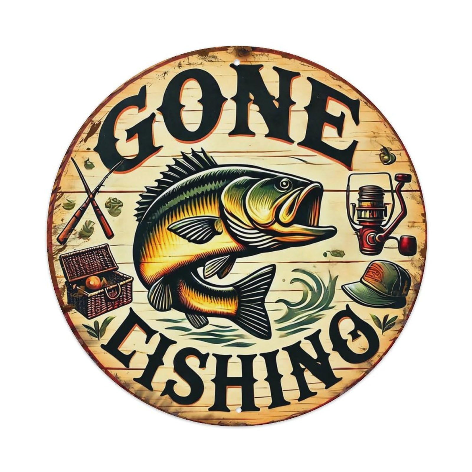 Jdyansheng Vintage Gone Fishing Sign Design Tin Sign Metal Poster Metal Signs For Home Man Cave Bar Cafe Kitchen Laundry Room Wall Decorations 8X8 Inches