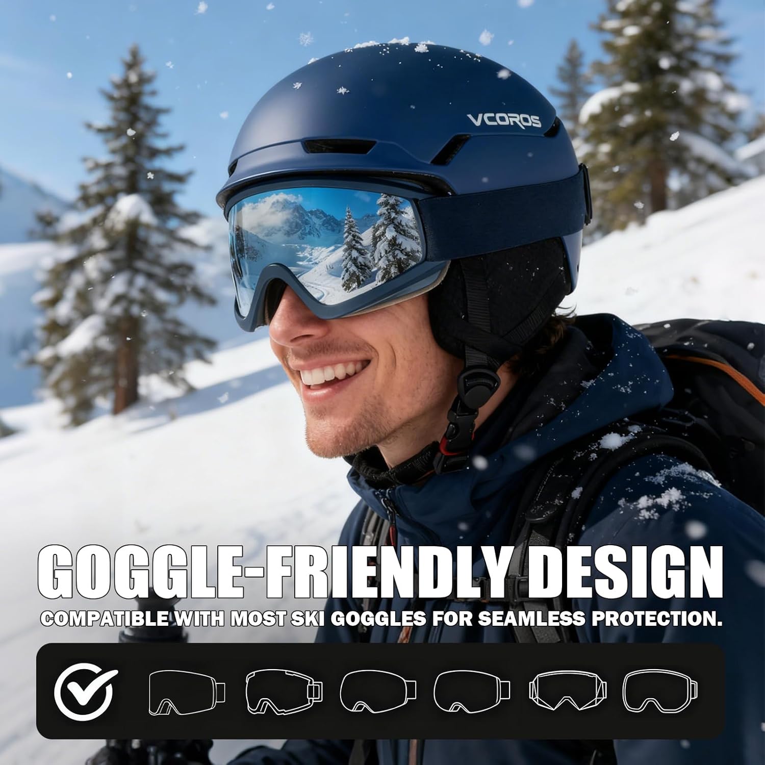 VCOROS Ski Helmet with Ski Goggles DXH-816 Snowboard Helmet Men Women for Snow Sport,Skiing,Skating,Snowboarding(Matte Black,Medium)