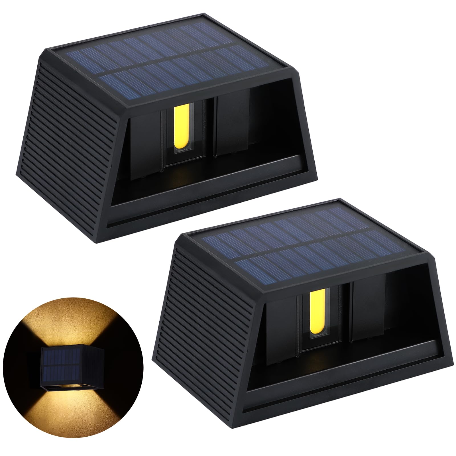 S SUNSBELL2pcs Solar Light, Outdoor Solar Lights for House, Auto On/Off Solar Wall Lights, 1200mAh Warm Light 300lm Solar Fence Lights, 120° Wide Angle Flood Wall Lights for Outdoor Garden/Corridor