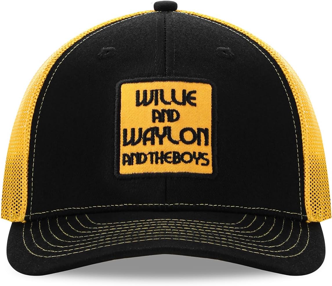 Vintage Country Music Style Baseball Cap Black and Yellow Trucker Hat for Men & Women