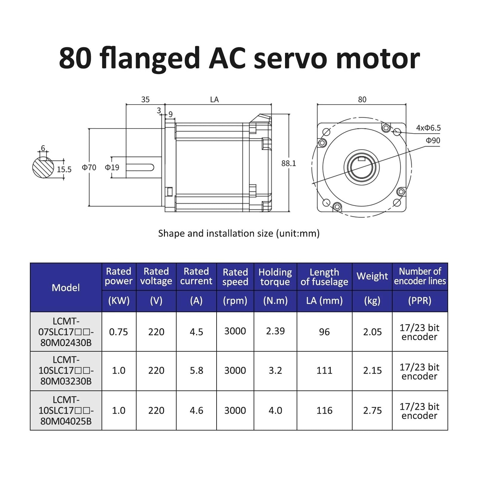 Servomotore 750 W e 1000 con servo driver LC20E kit Motore ad alta velocità 80ST 3000 giri/min(1KW 4Nm 17bit ABS)