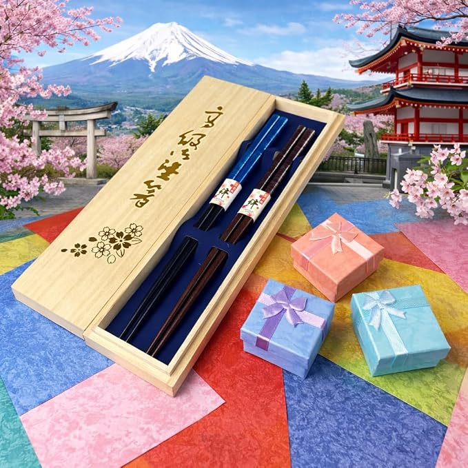 Palillos Japoneses Premium Reutilizables Set 2 Pares [Hecho en Japón] Arte Tradicional de Laca Palillos de Madera Patrón Salpicado BL/BR(2KR019) miniatura 5