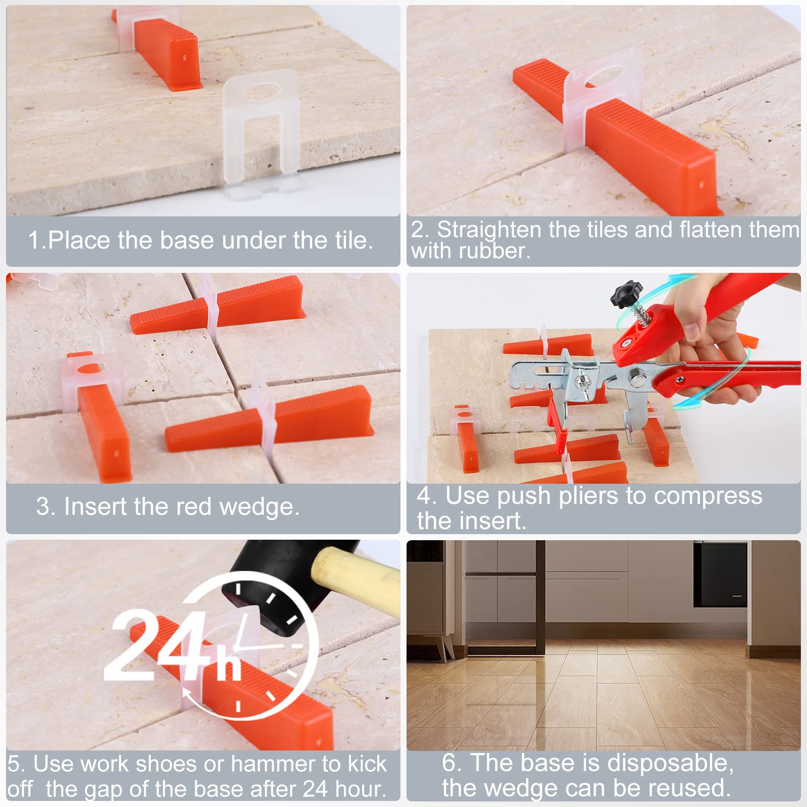 EXLECO 800 Pieces Tile Leveling System, Mini Tabs, 2 mm Joints, Base, 200 Tiles, Wedges, Pliers for Tiles, Height 3-12 mm, Pull Loops, Tile Laying Aid Set, Leveling Kit, Tiles, Tools